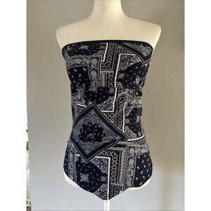 Blue White Bandana Tube Top Western Size Medium